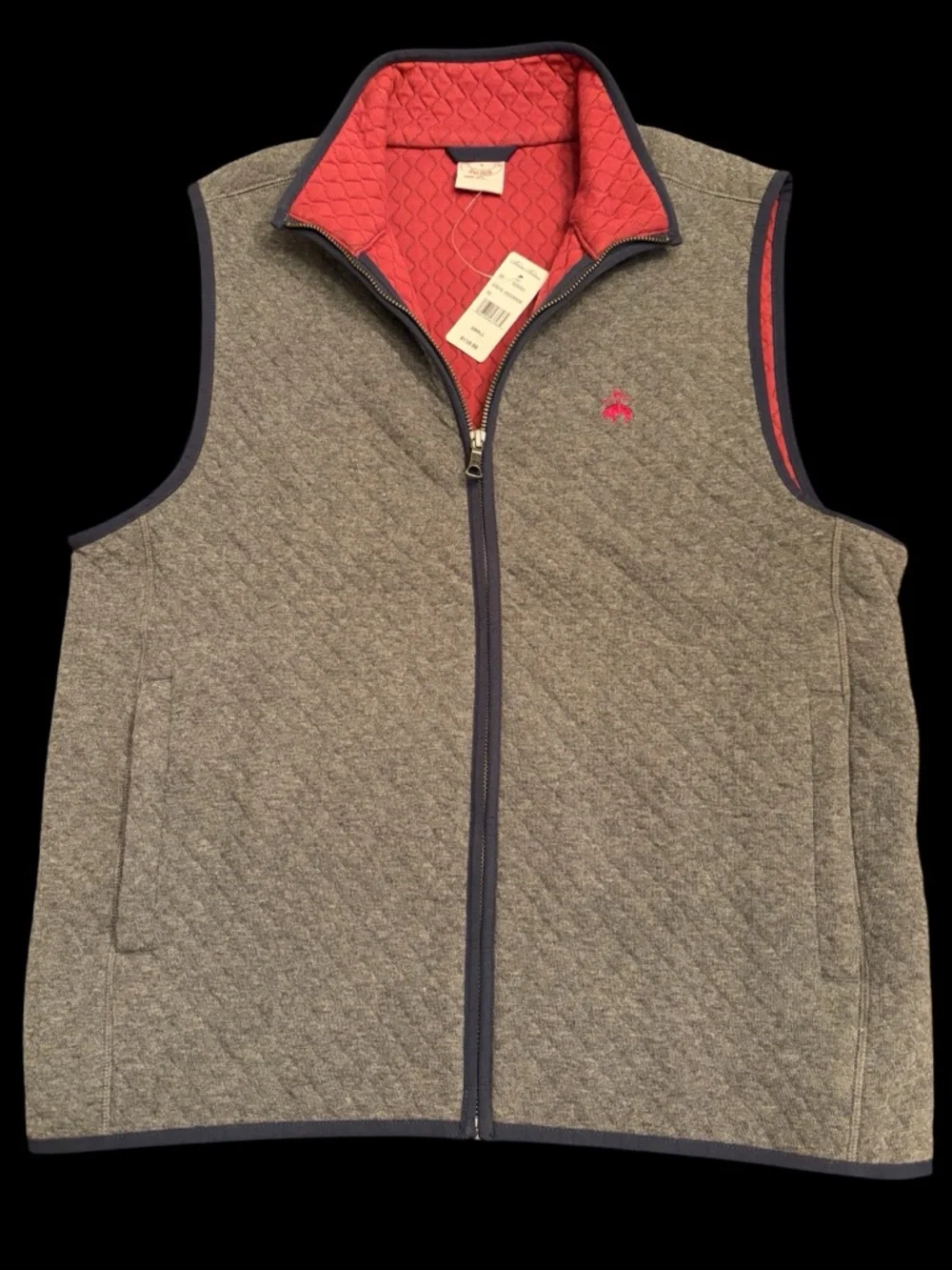 Brooks Brothers Gray Quilted‎ Full-Zip Vest with Navy Trim - NEW WITH TAGS